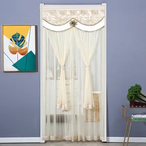 European style sheer door curtain with lace valance decorative mesh partition for bedroom