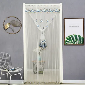 Rideau de porte brodé en dentelle blanche, voilage double couche anti-moustiques pour maison.