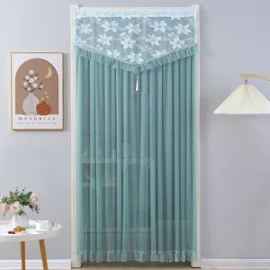 Green lace sheer door curtain with floral embroidery for home decor room divider