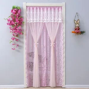 Pink lace door curtain mesh partition for bedroom window home decor elegant mosquito net net