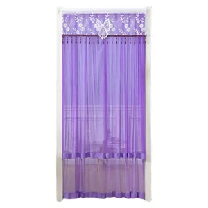 Purple lace door curtain double layer sheer partition curtain with bow embroidery anti mosquito.
