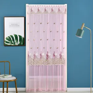 Rideau de porte en tulle brodé de dentelle rose double couche anti moustique salon