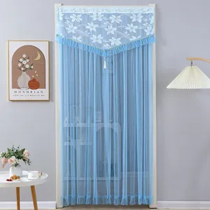 Blue lace mesh door curtain decorative mosquito net for home room divider hanging net