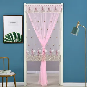 Rideau de porte brodé en dentelle rose moustiquaire filet cloison intimité déco maison