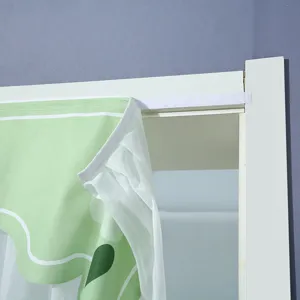 Punch-free fabric half door curtain green leaf pattern bedroom partition hanging curtain