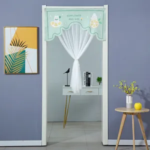 Decorative fabric door curtain with cute sunflower print, perfect for bedroom partition.
