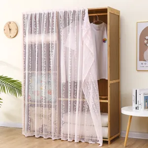 Pink lace dust curtain for wardrobe bookshelf cabinet, breathable fabric home decor cover.