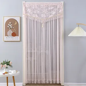 Pink lace door curtain floral embroidered sheer drape anti-mosquito room divider 1pc