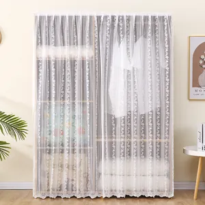 White lace dustproof curtain for wardrobe and bookshelf, elegant floral sheer fabric cover.