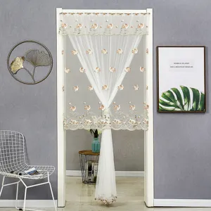 Rideau de porte transparent blanc en dentelle brodée élégant séparateur de pièce floral