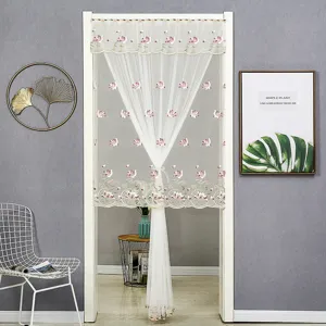 Rideau de porte en dentelle blanche brodée moustiquaire transparente cloison déco.