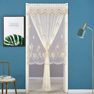 Rideau de porte transparent brodé en dentelle, brise-bise de séparation pour la maison.
