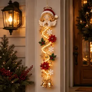 Leuchtender Weihnachtsengel Türhänger mit LED-Lichtern und Glocken für die Veranda