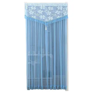 Blue lace door curtain anti-mosquito sheer yarn curtain for room decoration and privacy