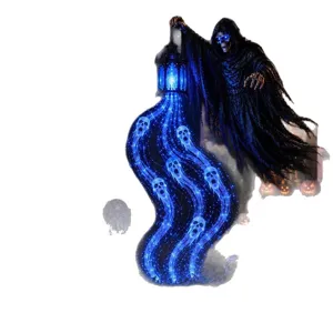 Halloween soul harvester figure with glowing blue ethereal ghosts and lantern detail.
