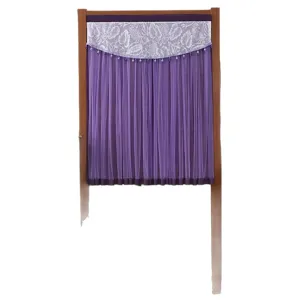 Purple door curtain with floral valance and beads, privacy hanging curtain for bedroom home.