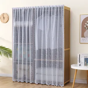 Lace dust-proof curtain for wardrobe shelf, breathable fabric cover for home storage furniture.