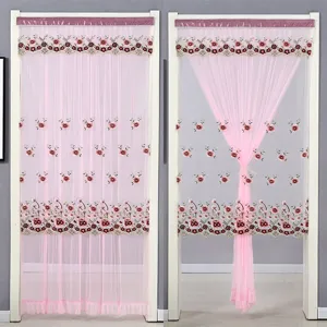 Rideau de Porte Broderie Dentelle Double Couche Moderne Minimaliste Maille Florale Partition Intimité Salon Chambre