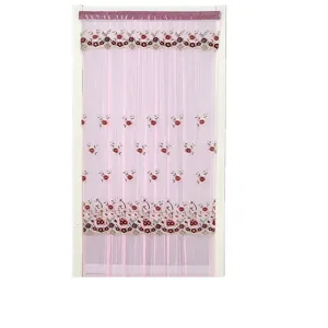 Rideau de porte en maille brodée de dentelle double rose moustiquaire pour cloison été.