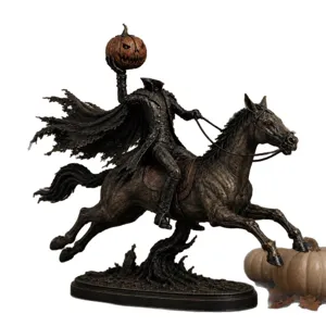Intricately detailed Headless Horseman statue riding a horse for Halloween decor