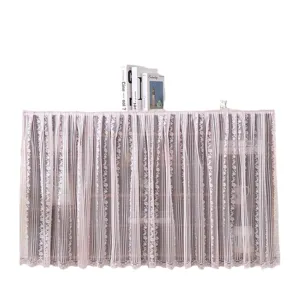 Pink lace dust curtain for bookshelf, shoe cabinet and kitchen storage shelves cover.