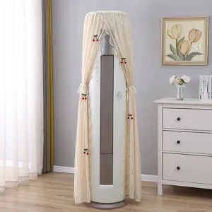 Copertura antipolvere per condizionatore verticale in pizzo, dettaglio beige con ciliegie.