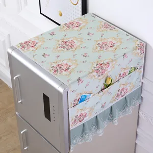 Vintage Blumen Kühlschrank Staubschutzhülle mit Taschen und eleganter Borte für Haushalt.