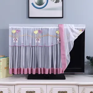 Copertura antipolvere per TV in pizzo con cuori, elegante decorazione domestica per schermi piatti.