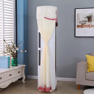 Standing pillar air conditioner dust cover with lace and chiffon sheer curtain design.