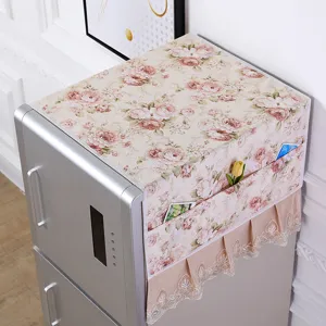 Blumenmuster Kühlschrank Staubschutzhülle mit Seitentaschen und Spitzenrand, Haushaltsdekoration.