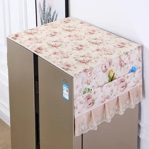 Bedruckte Blumen Kühlschrank Staubschutzhülle mit Taschen und eleganter Spitzenborte