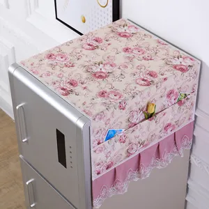 Blumen Kühlschrank Staubschutzhülle mit Spitzenkante und Taschen für Haushaltsgeräte Schutz.