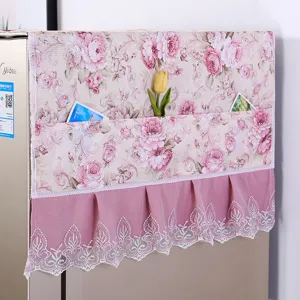Blumen Kühlschrank Staubschutz Abdeckung mit Spitzenrand und Aufbewahrungstaschen.