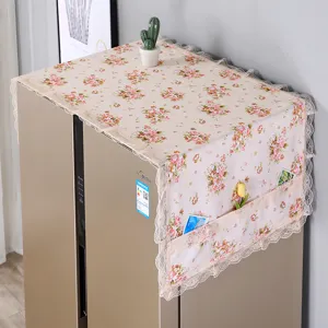 Blumige spitze kühlschrank abdeckung staubtuch mit seitlichen taschen für heimdekoration.