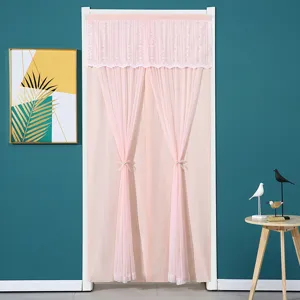 Pink door curtain with lace valance bedroom privacy hanging partition curtain decoration.