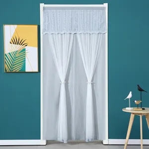 Modern sheer door curtain with lace valance for bedroom privacy and elegant home decoration.