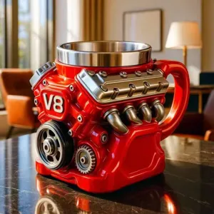 Kreativ V8 V6 Motorblock Edelstahl Kaffeebecher Rot Metallic Industrie Stil Tasse Für Büro Zuhause Herren Geschenk