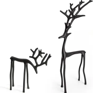 Elegantes Set mit 2 matt-schwarzen Rentier-Statuen aus Legierung für moderne Deko