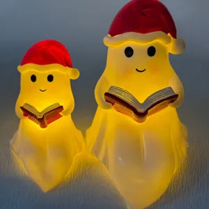 Set di due luci notturne fantasma scintillanti con cappelli di Babbo Natale