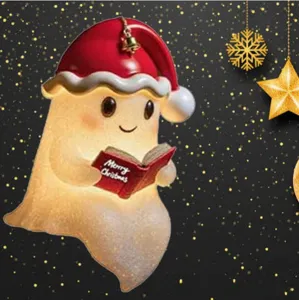 Luce notturna a forma di fantasma con cappello di Babbo Natale per decorazione festiva