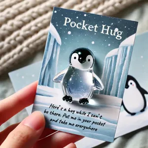 Cute pocket hug penguin figurine with a heartfelt message card for gifts