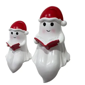 Due luci notturne a forma di fantasma con cappelli di Babbo Natale rossi per feste