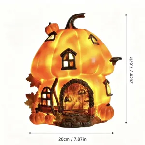 Halloween Deko Kürbishaus aus Harz mit warmem LED-Licht, 20 cm Höhe für den Tisch