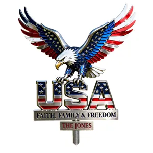 Patriotisches American Eagle Metall-Gartenschild mit USA-Flaggenmuster und Glauben Freiheit Text
