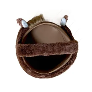 Plush brown cow Easter basket with fuzzy texture and cute ears for candy storage