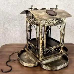 Comedero solar vintage para pájaros de metal con diseño de pabellón para jardín