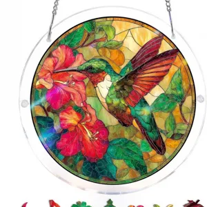 Detailansicht des zusammengesetzten Acryl-Kolibri-Sonnencänger-Puzzles mit Buntglaseffekt