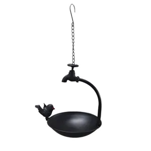Hanging metal bird feeder with creative faucet design for outdoor garden decoration
