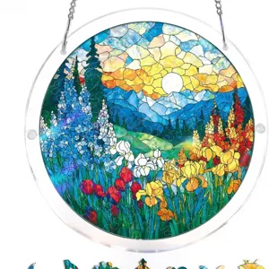 Rundes 83-Teile Acryl-Sonnenfänger-Puzzle im Buntglas-Stil für die Fensterdekoration