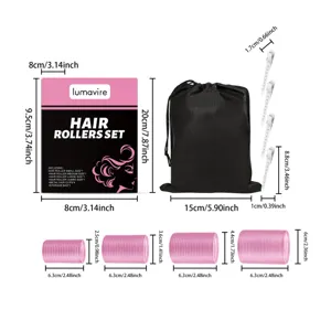 Lumavire self-grip hair rollers set with clips and storage bag, assorted sizes for styling.